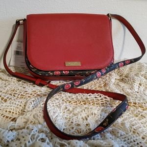 NWT Kate Spade Large Carsen Laurel Way Hazy Rose Rooster Red Crossbody.